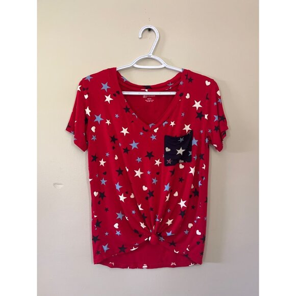 No Boundaries Juniors Medium Star Pattern V-Neck Short Sleeve Shirt Front Tie - Picture 1 of 4
